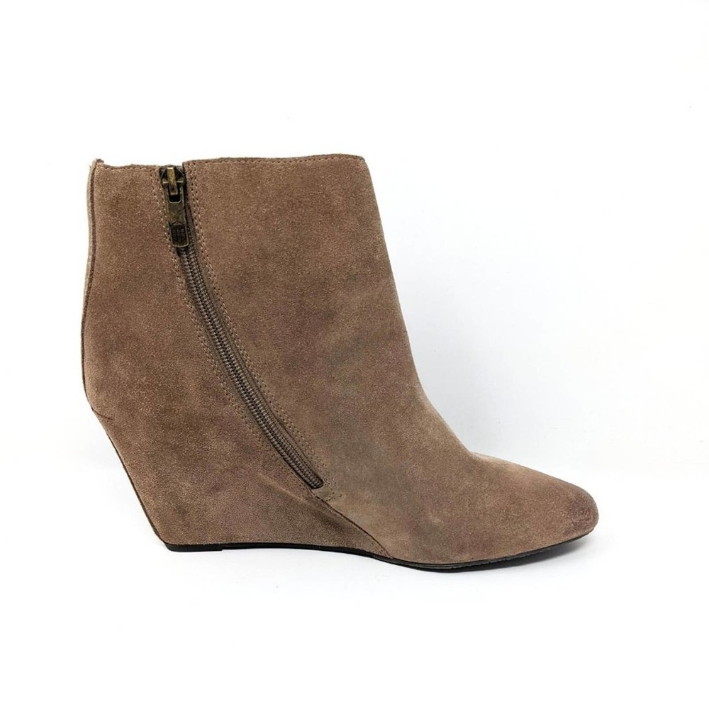 Vince Camuto Womens 10 Melisi Leather Brown Suede Wedge Zip Ankle Booties Boots - Picture 2 of 12